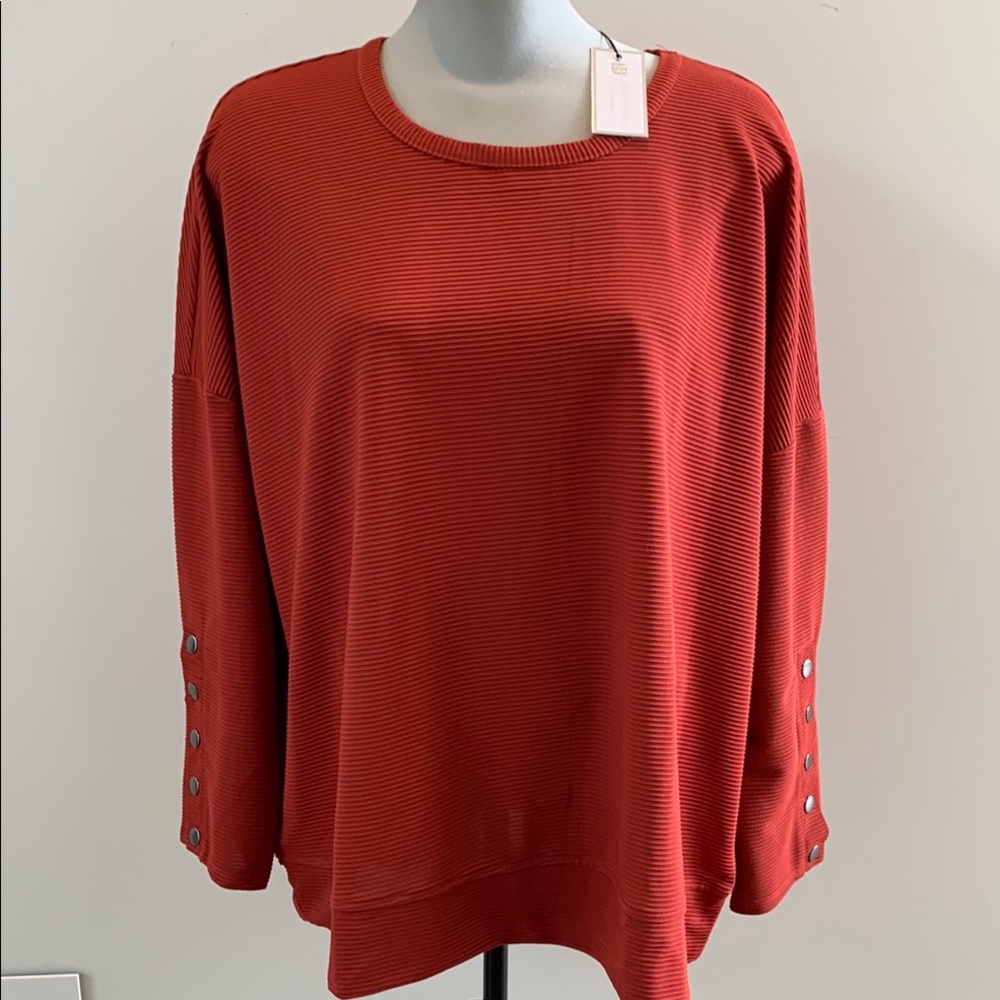 Cable & Gauge Rust Blouse with Button Accents